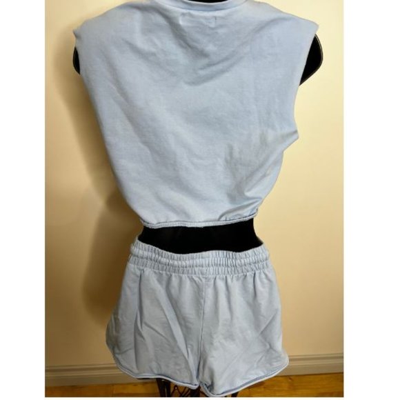 Revamped Womens 2pc Tank Top & Shorts Sleeveless Drawstring Size XS Light Blue - Picture 3 of 4